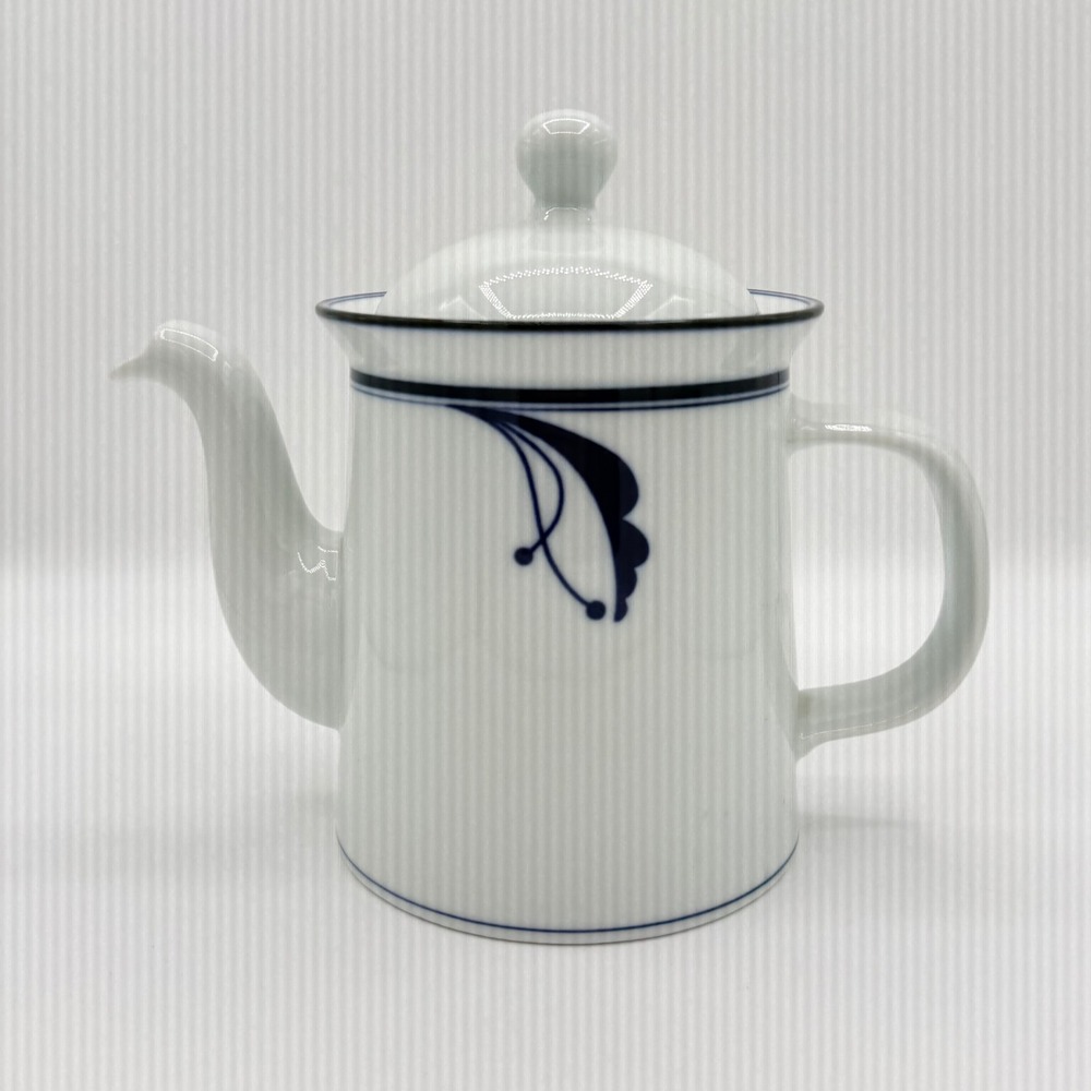 Vintage Dansk Flora Bayberry Blue White Teapot Coffee Pot Lid Japan Porcelain